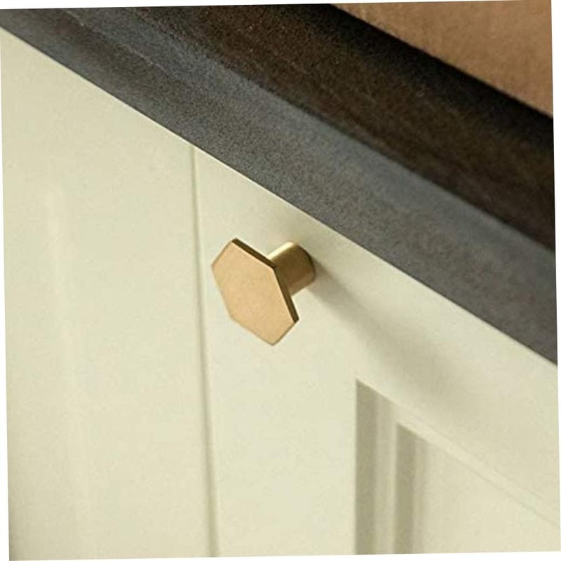 woobles Solid Brass Knobs, Solid Brass Knobs Hexagon Knobs Shoe Cabinets Knob and Pulls Brushed Gold Hexagon Handles for Dresser Drawer, Hexagon Knobs For Drawers - Image 5